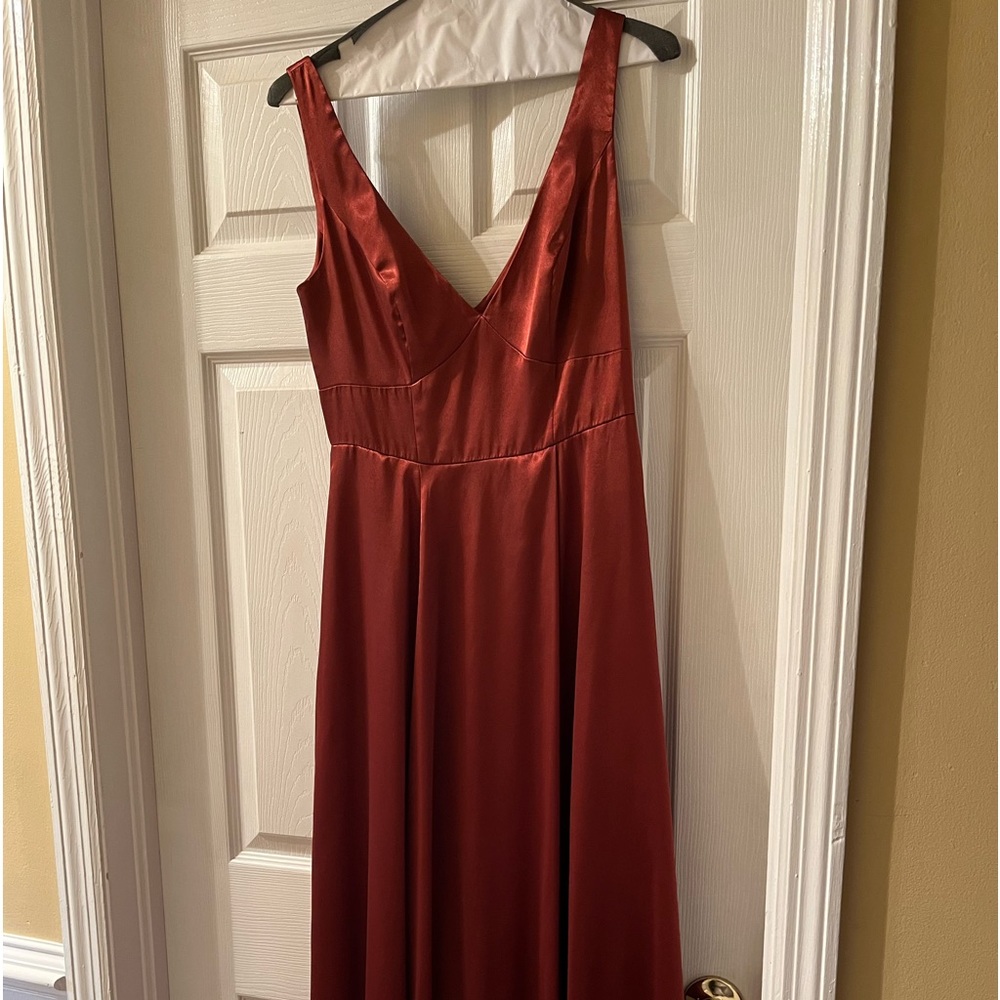 Beautiful Charmeuse rust/cinnamon colored long dress